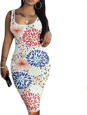 Nimsruc Women Casual Sexy Tank Top Bodycon Dress Summer Pencil Sleeveless Basic Midi Club Dresses