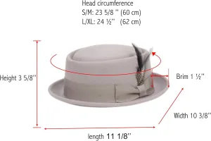 Pork Pie100% Fine Wool Men's Fall Winter Round Shape Fedora Hats W/Grosgrain Band Bow (Small/Medium, Light Grey 09)