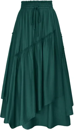 Scarlet Darkness Women Renaissance Layered Long Skirt Elastic High Waist Tiered Skirt with Pockets
