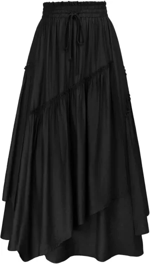 Scarlet Darkness Women Renaissance Layered Long Skirt Elastic High Waist Tiered Skirt with Pockets