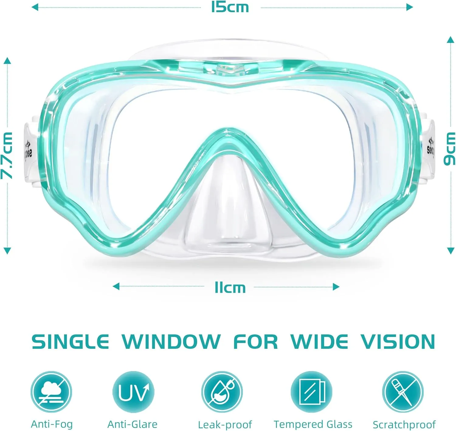 Seago Kids Swim Goggles Snorkel Diving Mask for Youth(5-15), Anti-Fog 180 Clear View