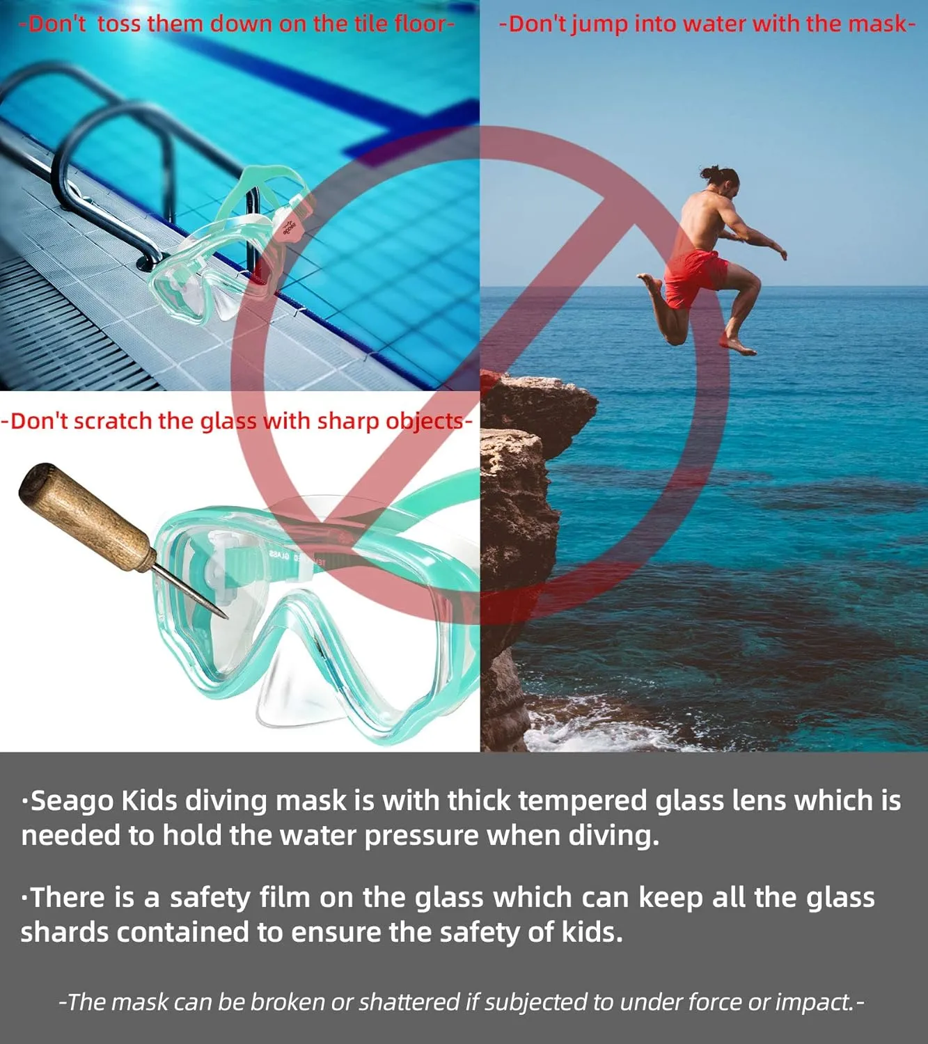 Seago Kids Swim Goggles Snorkel Diving Mask for Youth(5-15), Anti-Fog 180 Clear View