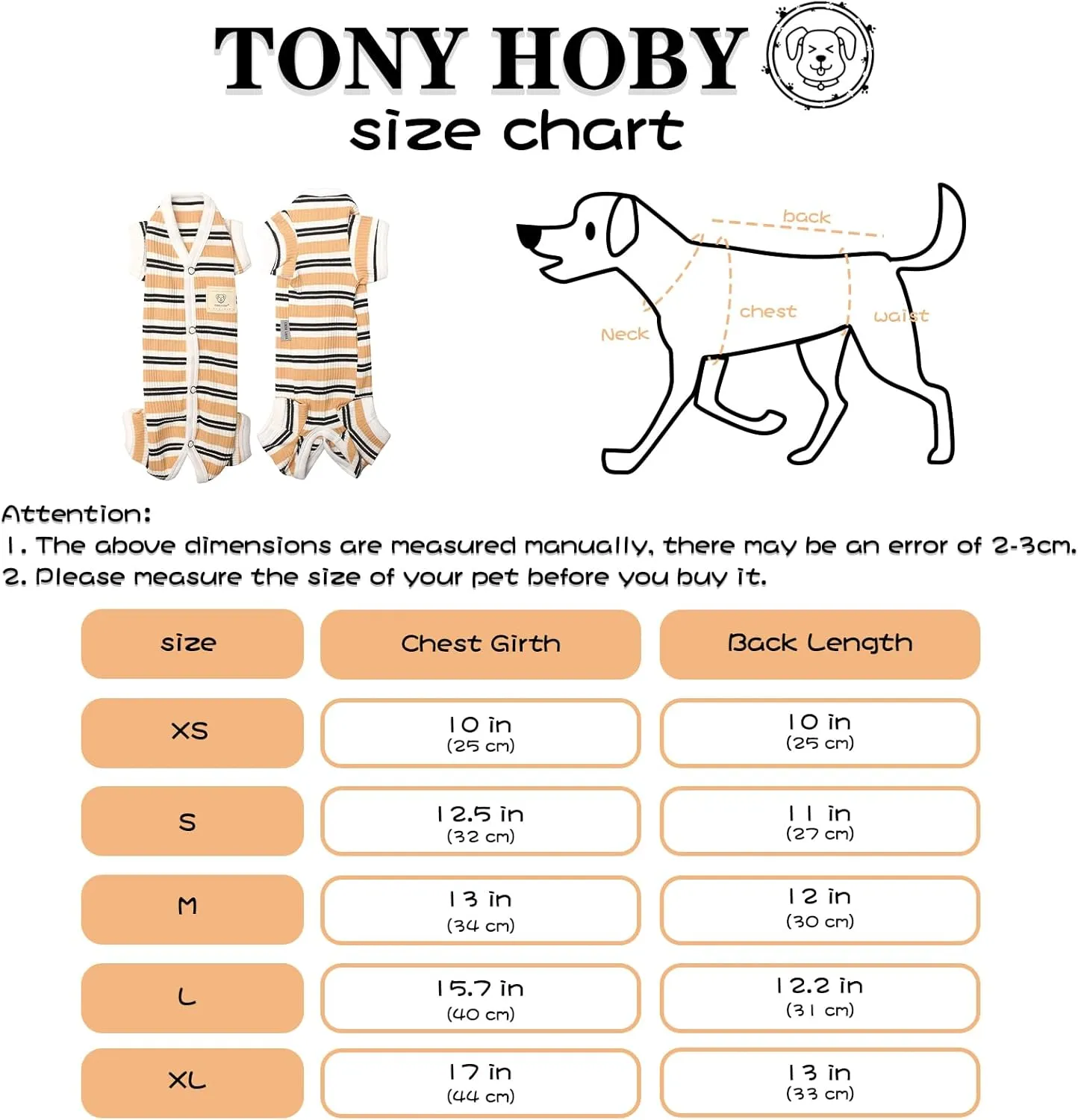 TONY HOBY Dog Jumpsuit Pajamas with Brown Stripe for Small Medium Dog (Brown, Girl, XL)