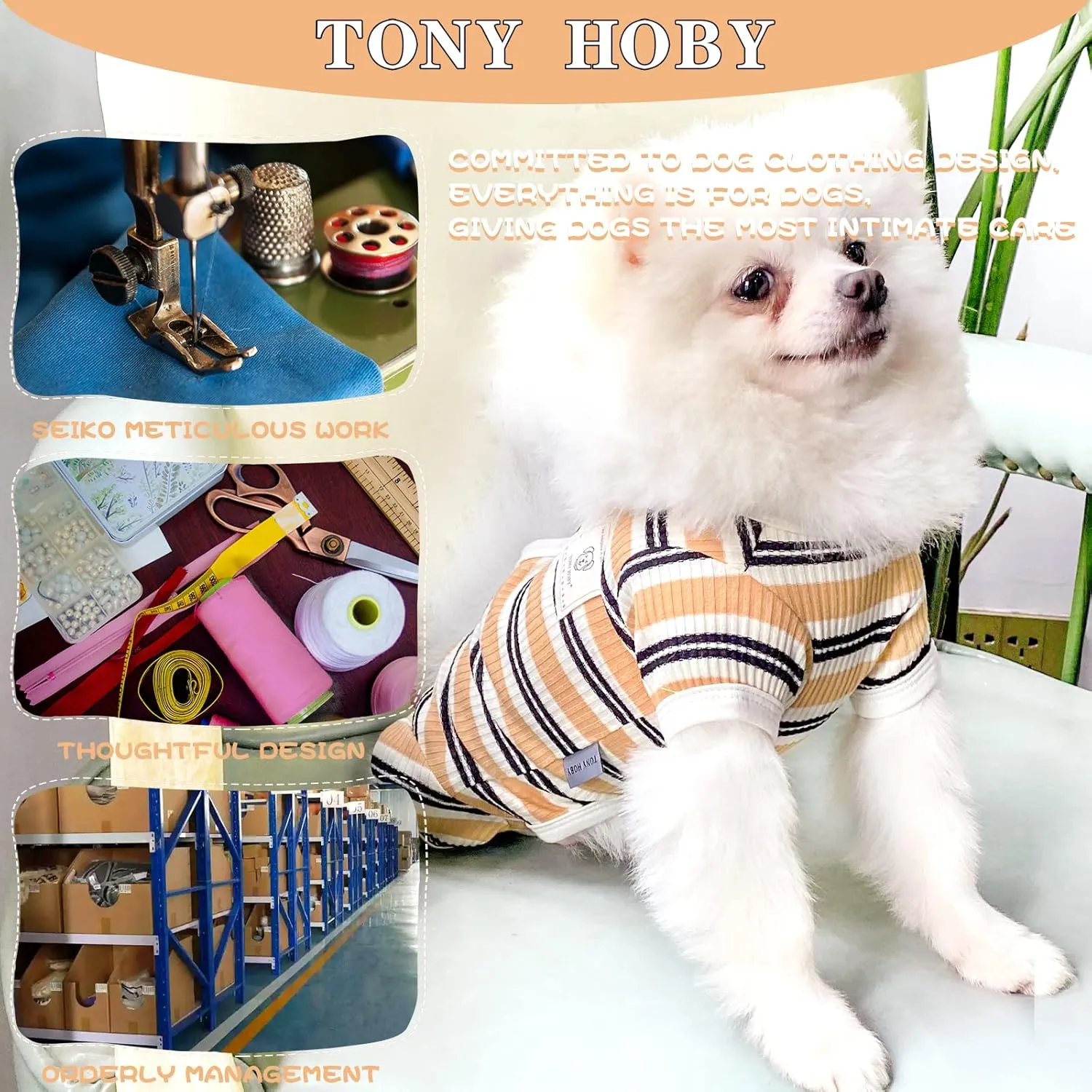 TONY HOBY Dog Jumpsuit Pajamas with Brown Stripe for Small Medium Dog (Brown, Girl, XL)