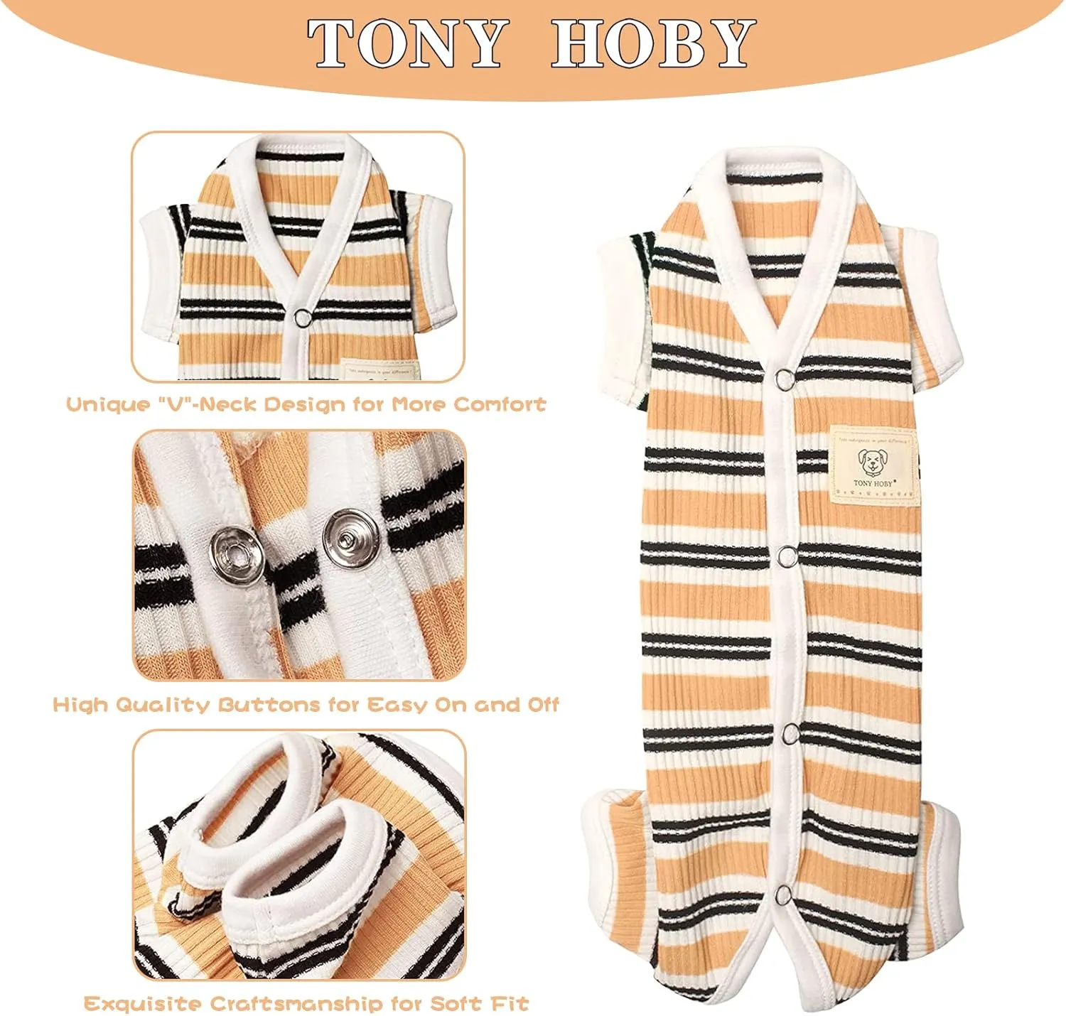 TONY HOBY Dog Jumpsuit Pajamas with Brown Stripe for Small Medium Dog (Brown, Girl, XL)