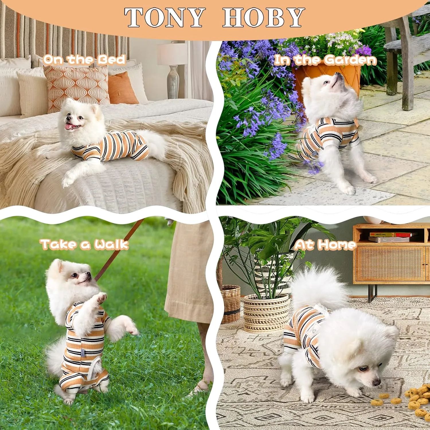TONY HOBY Dog Jumpsuit Pajamas with Brown Stripe for Small Medium Dog (Brown, Girl, XL)