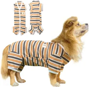 TONY HOBY Dog Jumpsuit Pajamas with Brown Stripe for Small Medium Dog (Brown, Girl, XL)