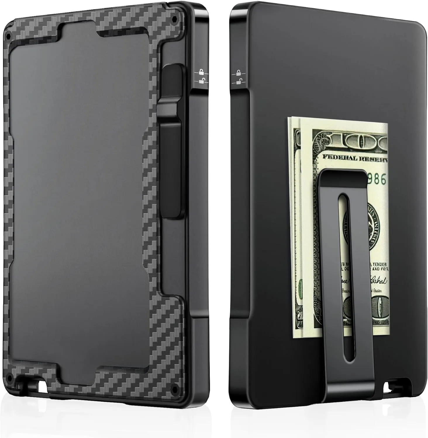 umoven Minimalist Wallet for Men, Slim Aluminum Metal Money Clip Card Holder, Pop-Up Card Case, RFID Blocking Mens Wallet with ID Window, Front Pocket Wallet for Men(Carbon Fibre)