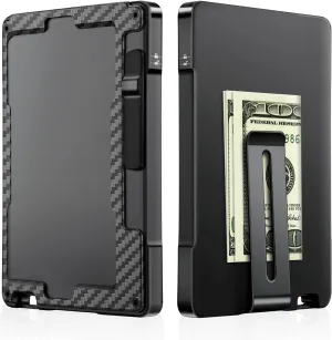 umoven Minimalist Wallet for Men, Slim Aluminum Metal Money Clip Card Holder, Pop-Up Card Case, RFID Blocking Mens Wallet with ID Window, Front Pocket Wallet for Men(Carbon Fibre)