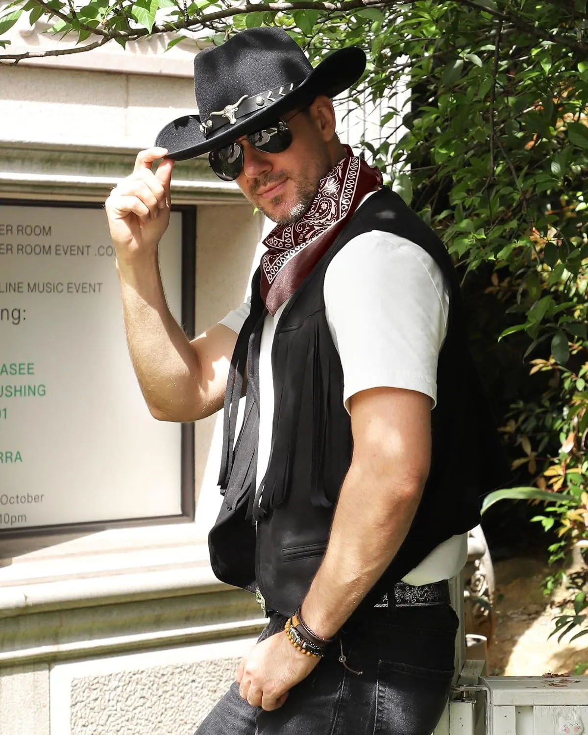 Western Cowboy Costume Outfit for Men,Cowboy Vest Buckle Belt Accessories for Halloween Cosplay Party
