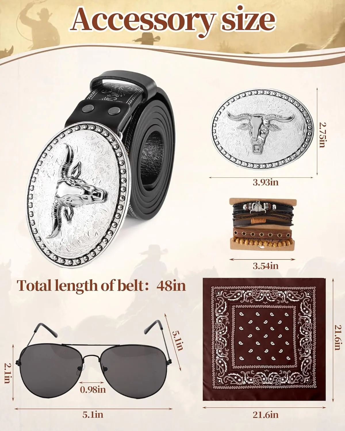 Western Cowboy Costume Outfit for Men,Cowboy Vest Buckle Belt Accessories for Halloween Cosplay Party