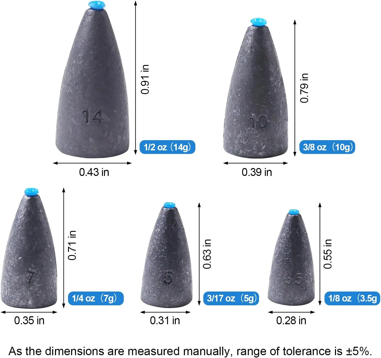 Worm Fishing Weights, Bullet Sinkers with Soft Plastic Insert Includes Weight Pegs, Carolina Rigs Texas Rigs for Bass Fishing 1/8 3/17 1/4 3/8 1/2 1 oz