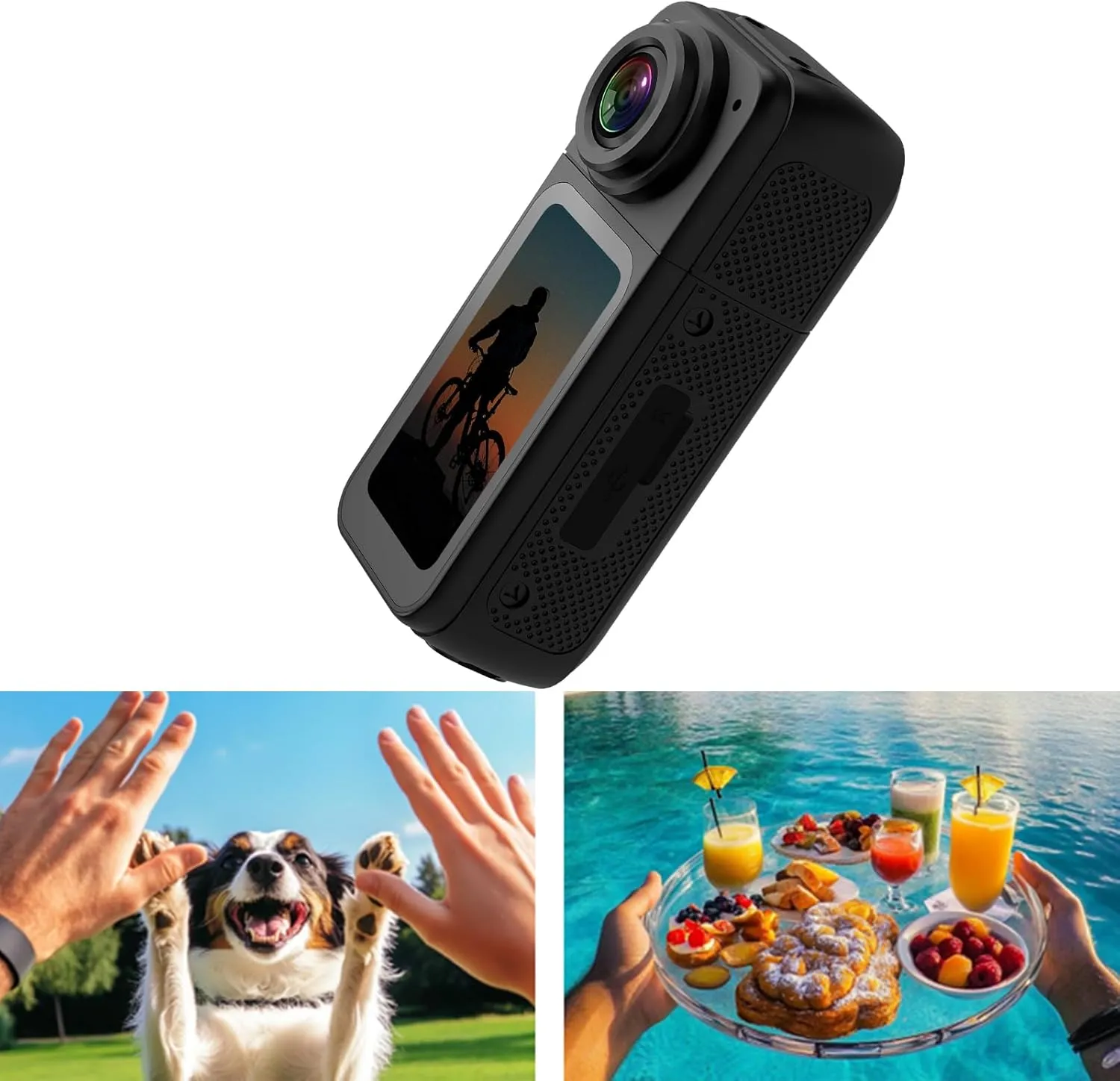 Zopsc Thumb Action Camera, 2.7K HD Display Thumb Size Vlogging Camera, 180 Lens Angle Compact Small Camcorder for Cycling Motorcycle Travel Pet Walking (Black)